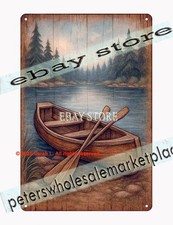 Letrero de hojalata de canoa y remos arte de pared de lago rústico decoración de dormitorio