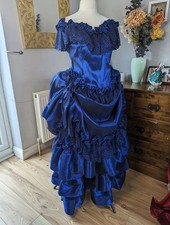 Vintage Navy Blue Victorian Prom Dresses Medieval Gothic Corset Neckline Lace