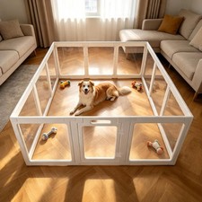 Clear Acrylic Dog Playpen W/ Door White 23.6H 12 Panesls Indoor Dog Fence W/