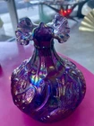 Fenton Amythyst Carnival Glass Swan Cattail Lily Pad Vase Purple Iridescent