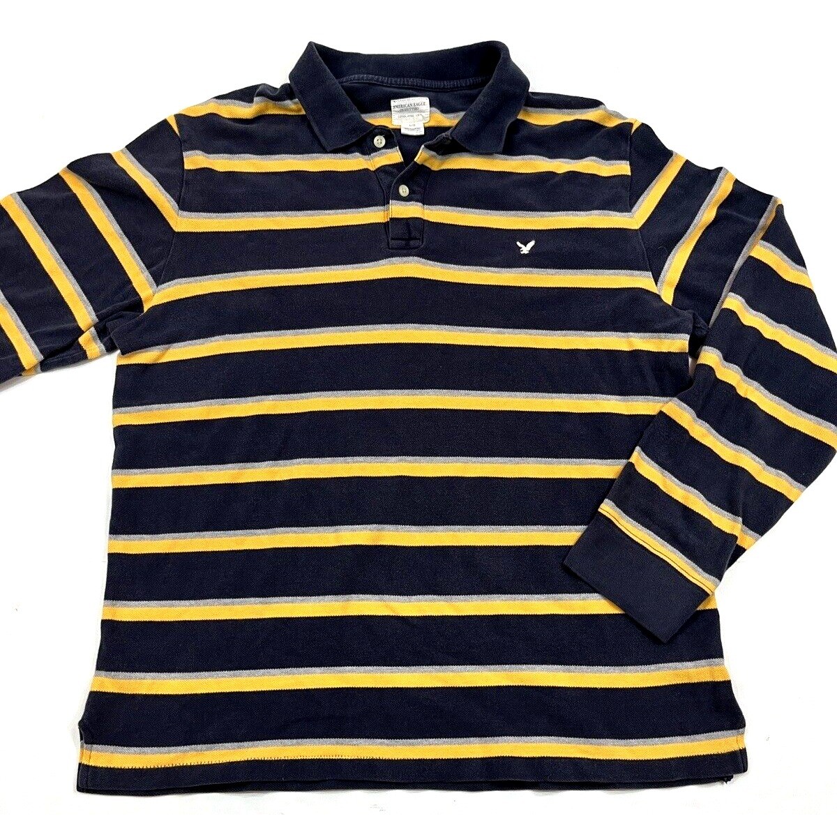 Vintage 90s American Eagle Outfitters Long Sleeve Striped Polo Shirt L USA Made