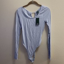 Wild Fable Open Back Lace-Up Ribbed Blue Bodysuit Size XS Snaps Rayon New