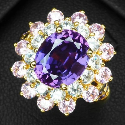 Gracieuses bagues en argent sterling 925 saphir violet bleu 3,45 carats et or... - Photo 1/4