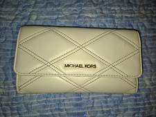 Michael Kors Cream Colored Quilted Logo Zip-Around Wallet, Women's, Credit Card