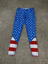 Pelagic Leggings Mens Small Blue USA Fish Flag Scale Print Polyester Blend READ
