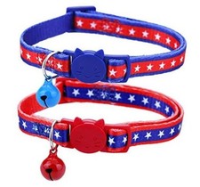 2 Pack USA Cat Collar Breakaway,Safety Adjustable Collars with Bell for Kitten