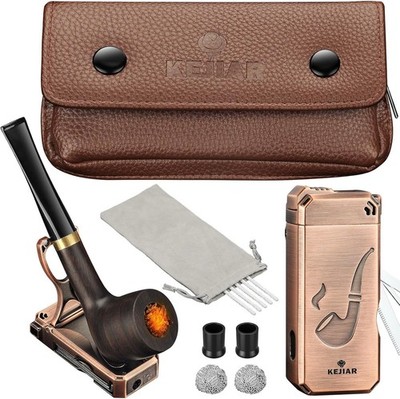 Tobacco Pipe Set, Handmade Wooden Pipe, Soft Flame Pipe Lighter and Smoking P...