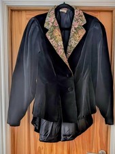 Vintage Maribou Black Velvet Jacket Size 10-12. Gothic, Steampunk, Victoriana