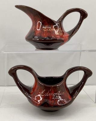 MCM McMaster Craft Vintage Redware Pottery Cream & Sugar Set Drip Glaze Canada