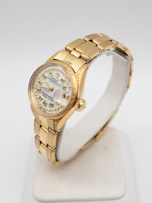 $25K ROLEX DATEJUST Ladies 18k Yellow Gold PRESIDENT Emerald 