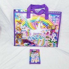 Lisa Frank tri fold binder with handles, pockets, and crayons unicorn