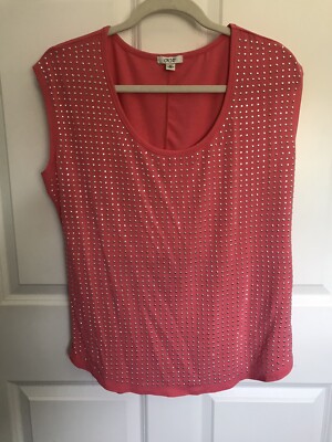 Cache Coral Top With SilverStud Design Sz XL
