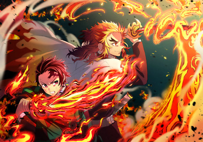 Anime  art 2d portrait kimetsu no yaiba rengoku CCG Gaming Mat Desk