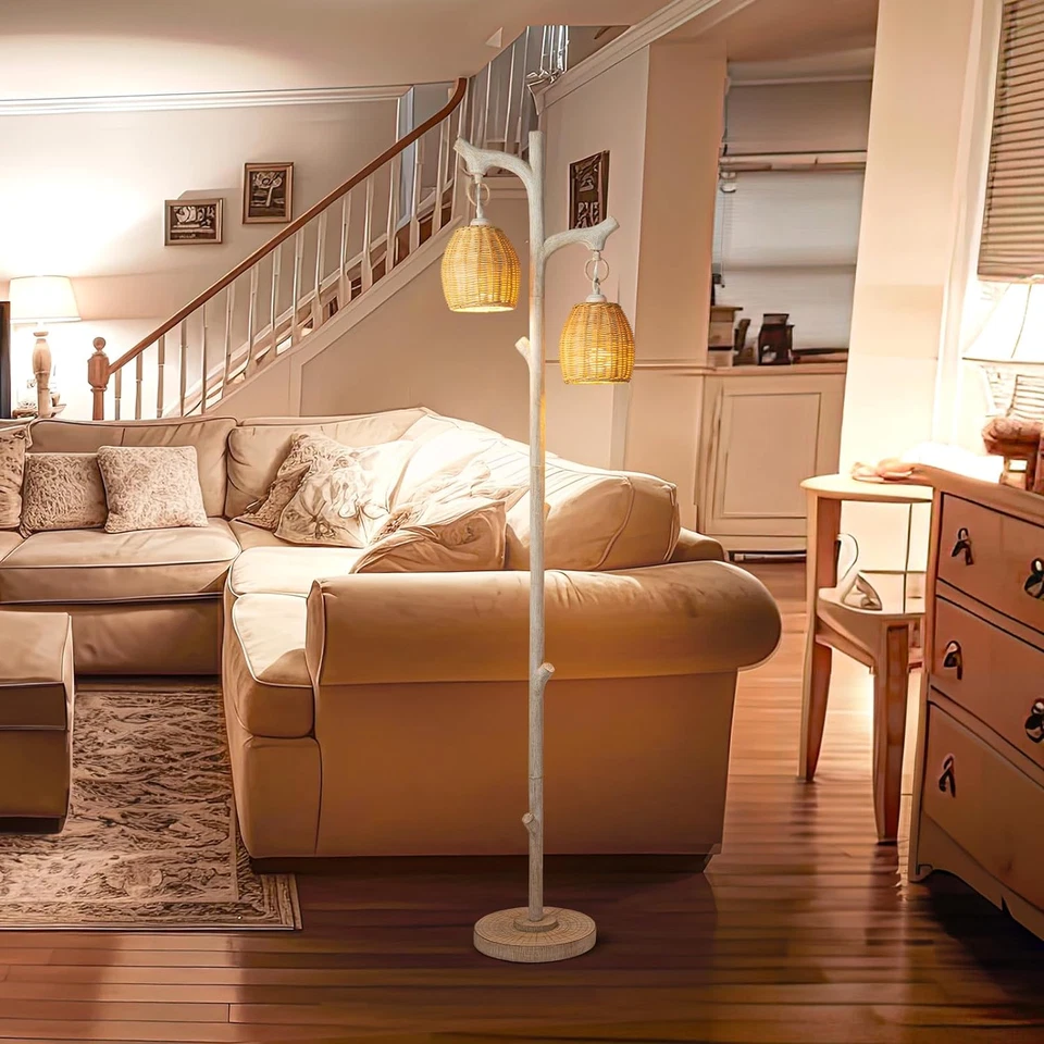 Lámpara de pie rústica de 68" de altura para casa de campo tronco de árbol columna de madera sintética Foto 4 de 4