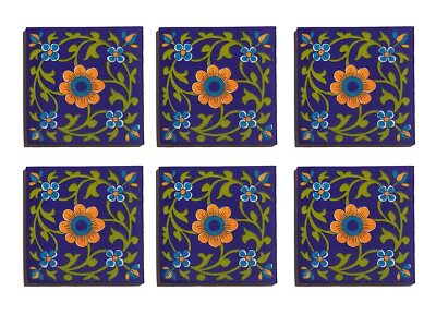 Decorative Floral Wall Flooring Ceramic Tiles 4'' x 4'' Set Of 6 Tiles Multicolor