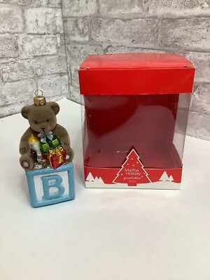 Martha Stewart Christmas Ornament Bear For Baby Boy Blown Glass Poland Large NIB