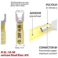 500/50x Insulated 10 Heat Shrink Fork Wire Spade Crimp Terminal Connector Stud