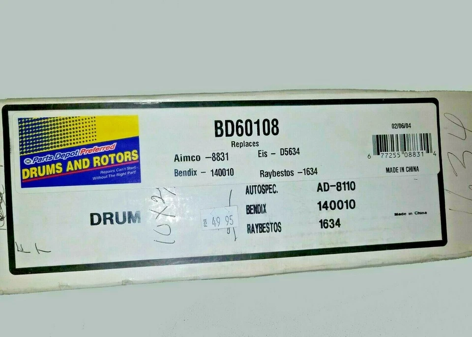 Repuesto de tambor de freno automotriz Parts Depot BD60108 8831 140010  Foto 2 de 4