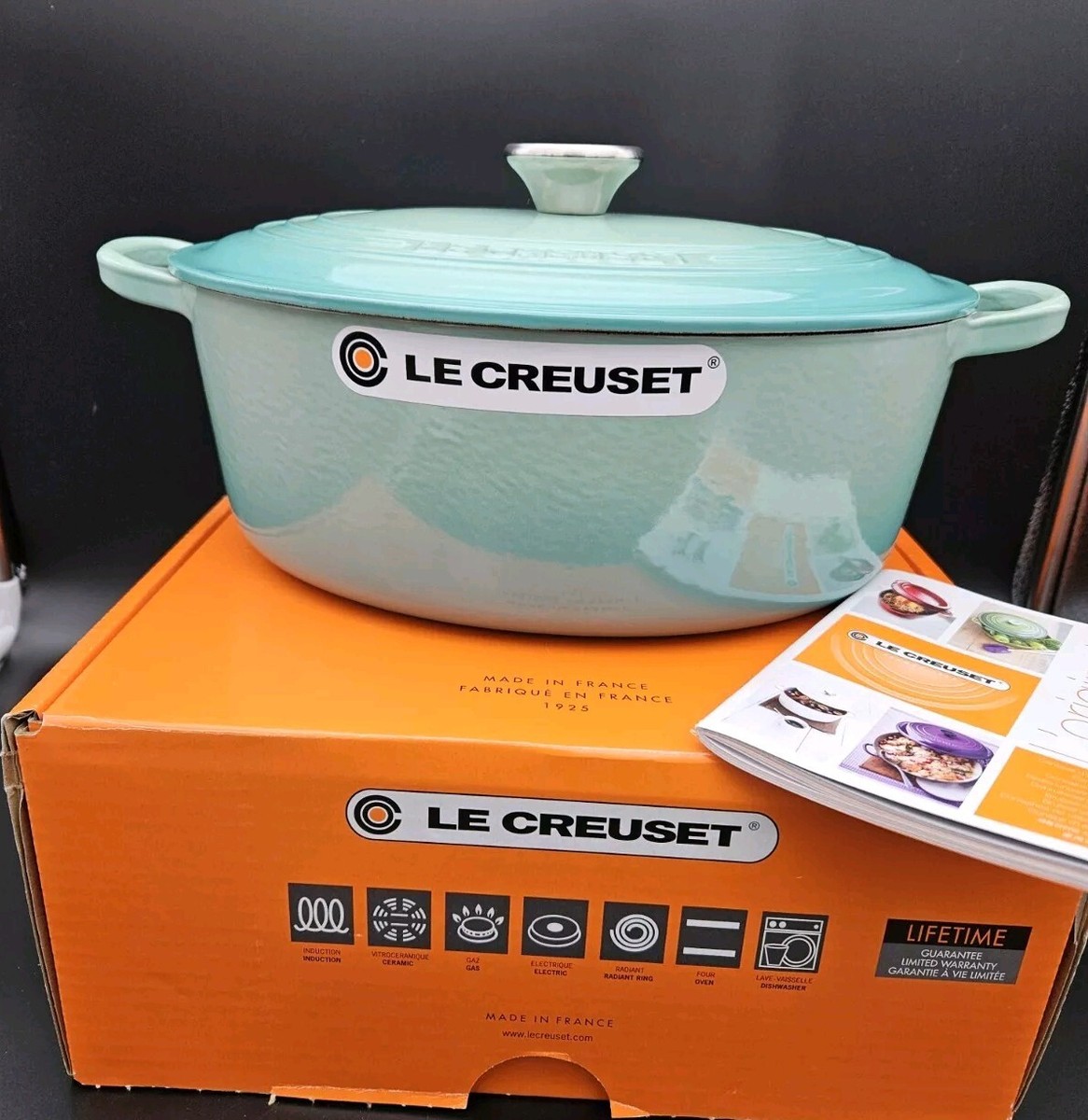 New Le Creuset 27cm Cast Iron Oval Casserole Cool Mint | eBay