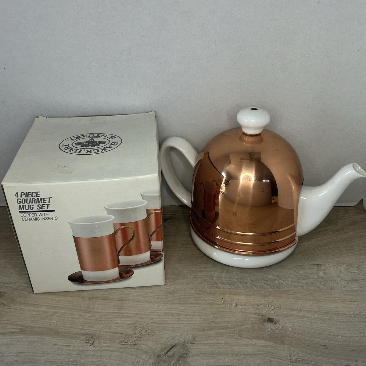 Baker Hart Stuart Vintage Ceramic Tea Set Teapot w/ Copper Cover 4
