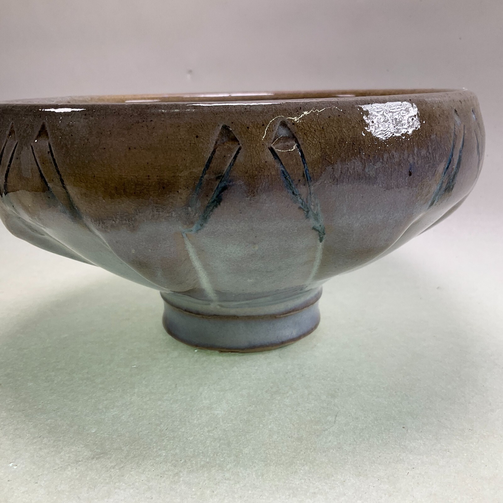 Studio Potter Footed Geometric Design Planter Blue over Earth Tones