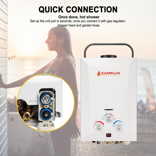 CAMPLUX Gas Hot Water Heater LPG Portable Instant Camping 2 Shower Head