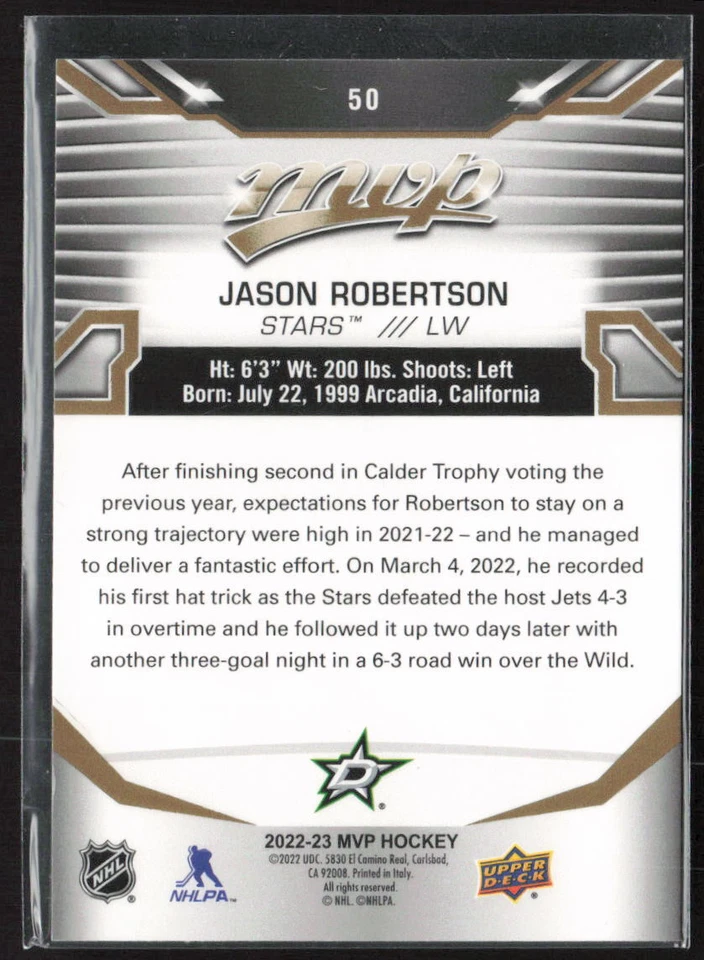 2022-23 Upper Deck MVP #50 Jason Robertson Gold Script - Image 2 of 2