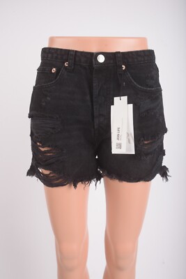 Zara Womens High Rise Ripped Jean Shorts Cut Off US EU 38 8197