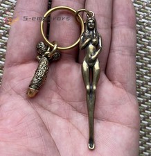 Brass Naked Beauty Penis Ear Pick Keyring Keychains