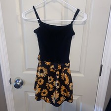 Shein Girls small black dress sunflowers