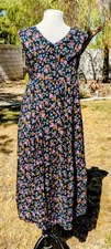 Sostanza Sm Floral Midi Blouson Wide Ruffle Collar Button V-Neck Tank Dress EUC