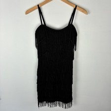 Windsor Black Whimsigoth Fringe Mini Dress Party Cocktail Event Size S
