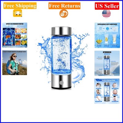 Portable Glass Hydrogen Water Bottle 420ml, Rechargeable, for Health & Fitness