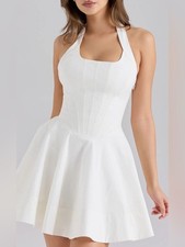 NEW HOUSE OF CB Sasha Halter white cotton Minidress Sz L