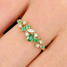 Natural Green Emerald 2.20Ct Pear Cut Wedding Band Ring 14K Yellow Gold Plated