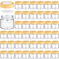 24 Pcs Glass Jars with Lids Clear Small Jars with Plastic Woodgrain Lids, White