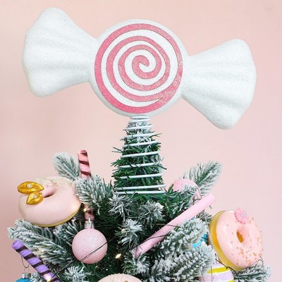 9.8 Inch Large Christmas Pastel Candy Cane Tree Topper Pink Swirl Ornaments