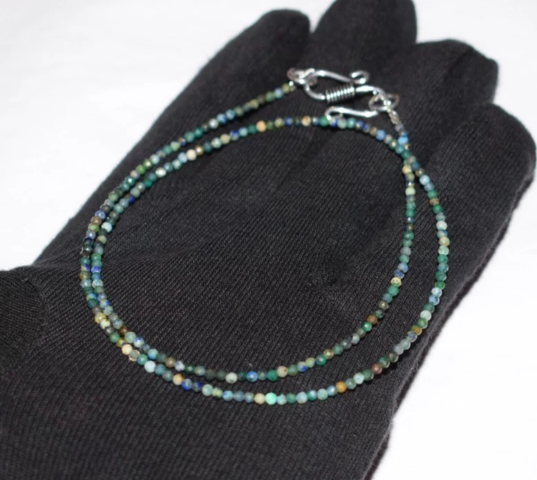 96.5cm Gioielli Collane Naturale Azzurrite 2mm Perle 925 Argento Sterling Gemma - Immagine 2 di 4