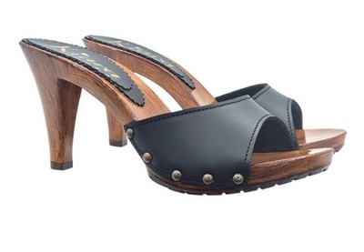 Kiara Black Heel Clogs Made in Italy 40 Fit US 7-7.5 Check Sizing! -NERO PELLE