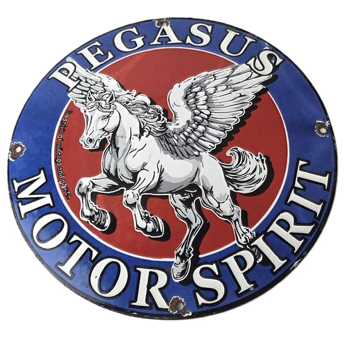 Vintage Pegasus Sign - Gas Pump Station Motor Spirit Porcelain Ad Wall Sign