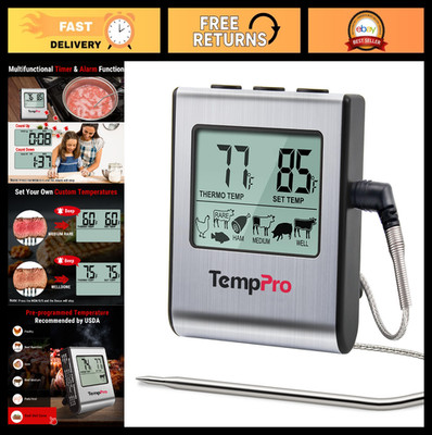 Large LCD Digital Meat Thermometer for BBQ Grill Smoker Oven - Timer & Probe