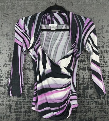 Cache Purple Black Zebra Stripe Wrap Cardigan Top -  Long Sleeve, Size XS