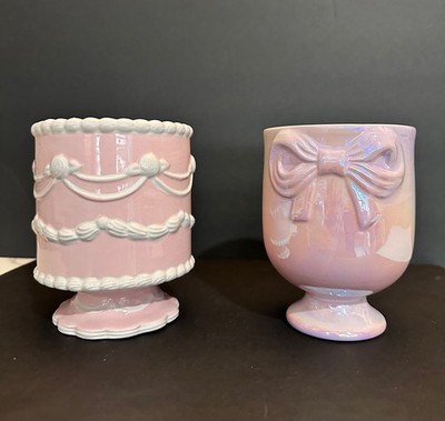 Pink Ceramic Cake Planter & Iridescent Bow Cup Set Target Bullseye Viral
