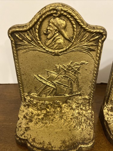 Bradley & Hubbard Nautical Bookends Cast Metal Vintage Sailors & The Sea Heavy - Picture 2 of 14