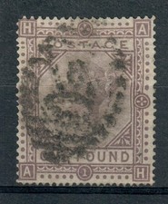 GB 1878 £1 Brown-Lilac Plate 1 Maltese Cross Wmk Good Used SG129 CV £4500
