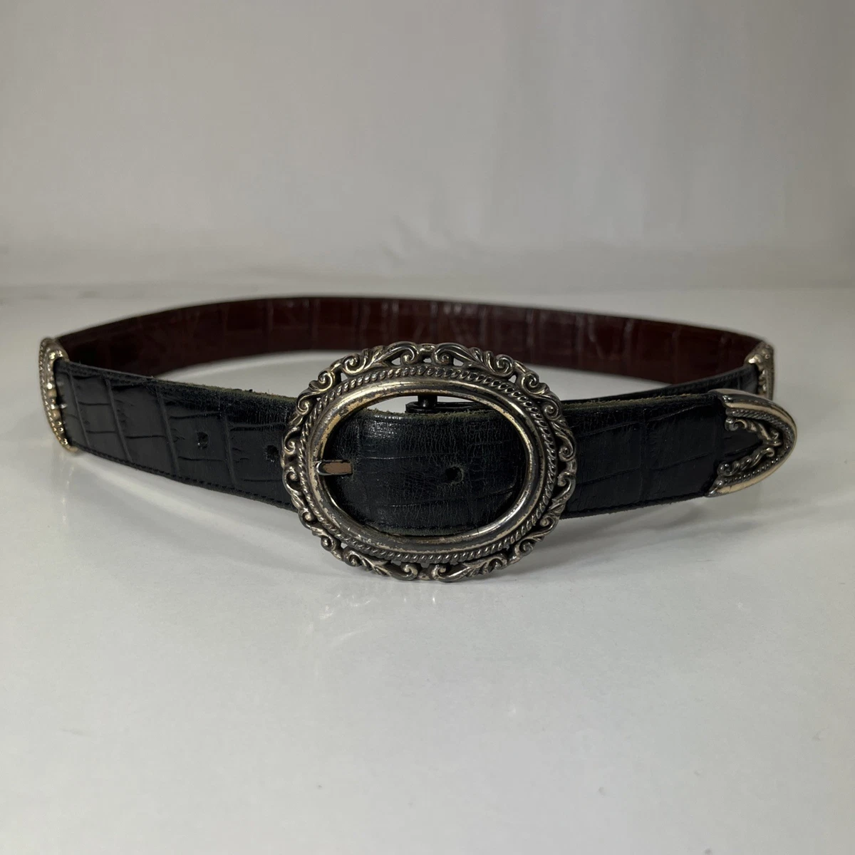 Cinturón Skinny De Piel Trenzado - 18 Mm Ancho - Hebilla Plateada - Talla Large (97 Cm)