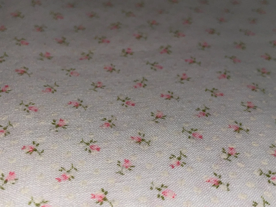 16" X 44" Vintage Tiny Pink Rosebuds White Dotted Swiss Fabric Semi-Sheer - Image 4 of 4