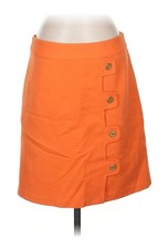 J McLaughlin Fully lined Orange Plaid Wool Mini Skirt w Faux Button Detail 4