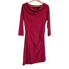 Patagonia Seabreaks Dress Cowl Neck Ruched Side 3/4 Sleeve Red Women's Medium