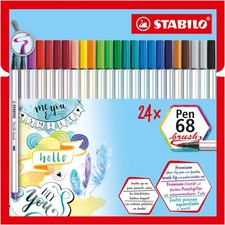 STABILO Premium Fibre-Tip Pen with Brush Tip Pen 68 brush - Pack of 24 - Asso...